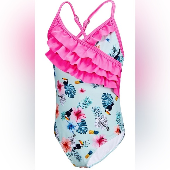 Other - Floral Pink Ruffle Kids Swimsuit